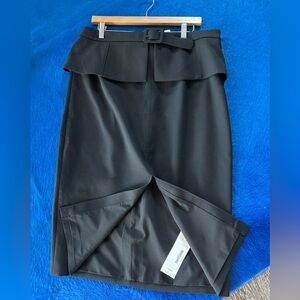 Ted Baker London Black midi, front slit skirt with black peplum belt, size 5